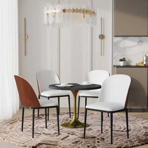 Verve 5-Piece Dining Set with 36" Round MDF Top Table and 4 Leather Dining Side Chairs