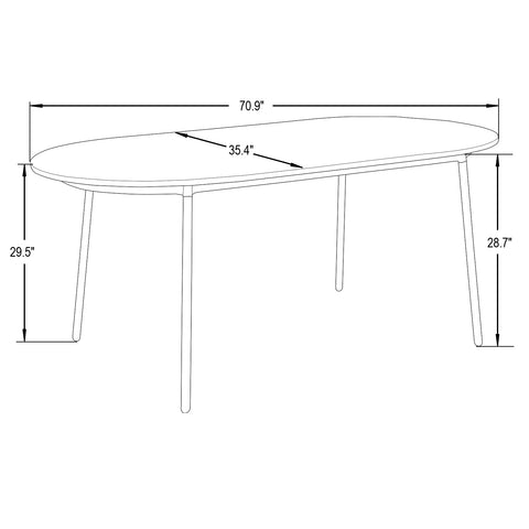 Tule 7-Piece Dining Set in Steel with 6 Upholstered Seat Dining Chairs and 71" Oval Dining Table with MDF Tabletop