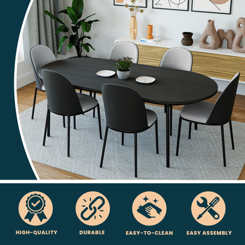 Tule 71" Oval Dining Table with MDF Tabletop and Black Steel Legs