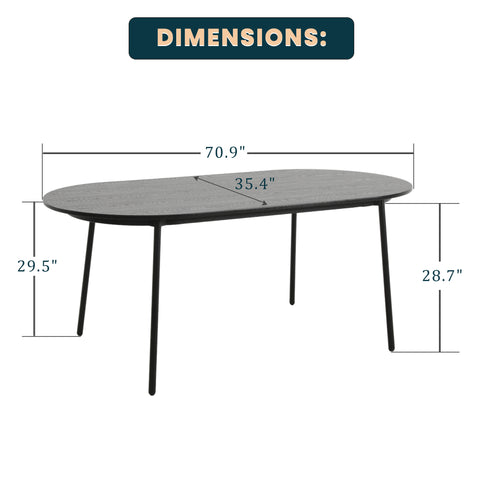 Tule Mid-Century Modern 71" Oval Dining Table with MDF Top and Black Steel Legs