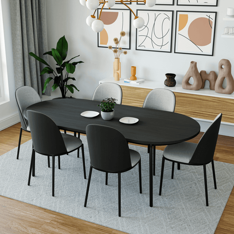 Tule 71" Oval Dining Table with MDF Tabletop and Black Steel Legs