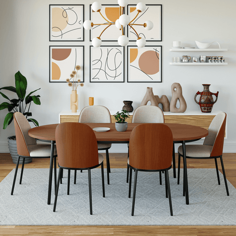 Tule Mid-Century Modern 71" Oval Dining Table with MDF Top and Black Steel Legs