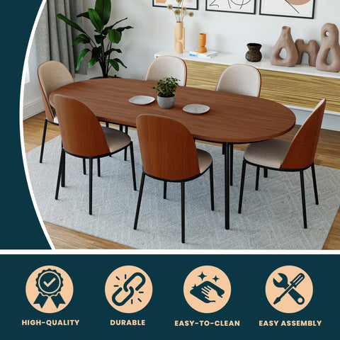 Tule 71" Oval Dining Table with MDF Tabletop and Black Steel Legs