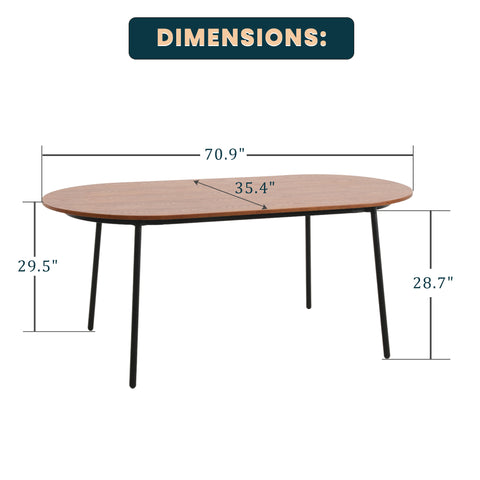 Tule 71" Oval Dining Table with MDF Tabletop and Black Steel Legs