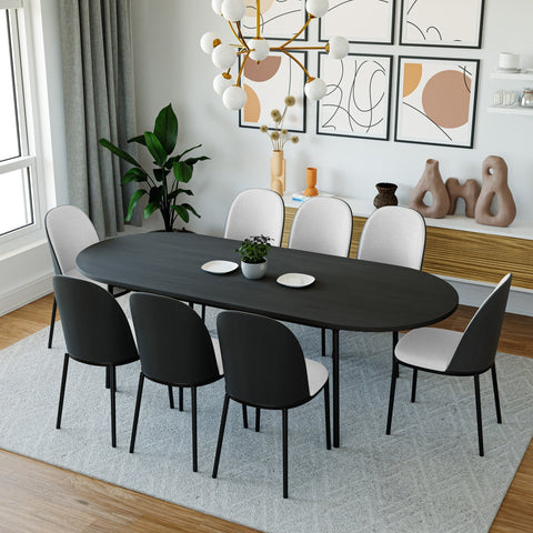 Tule 9-Piece Dining Set in Steel with 8 Upholstered Seat Dining Chairs and 83" Oval Dining Table with MDF Tabletop