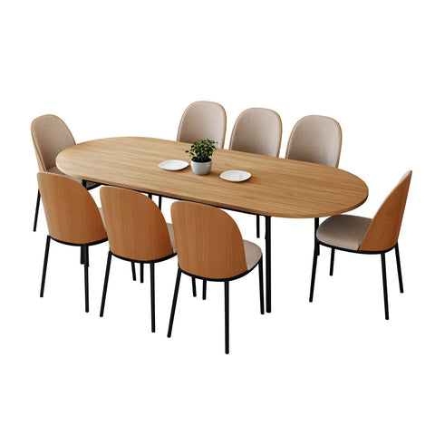 Tule 9-Piece Dining Set in Steel with 8 Upholstered Seat Dining Chairs and 83" Oval Dining Table with MDF Tabletop