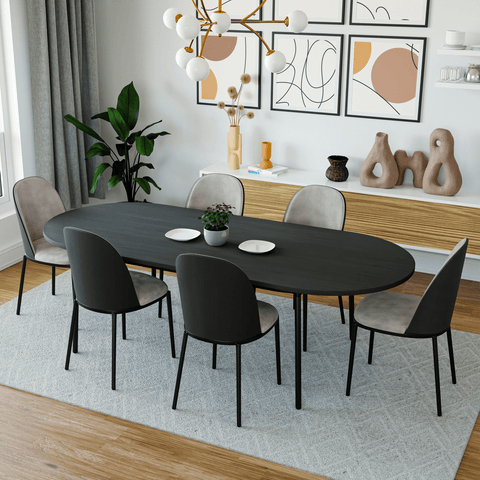 Tule Modern 83" Oval Dining Table with MDF Tabletop and Black Steel Legs