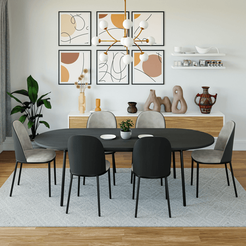 Tule Mid-Century Modern 83" Oval Dining Table with MDF Top and Black Steel Legs