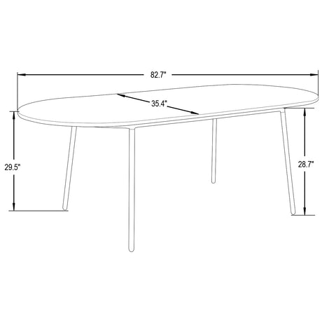 Tule Mid-Century Modern 83" Oval Dining Table with MDF Top and Black Steel Legs