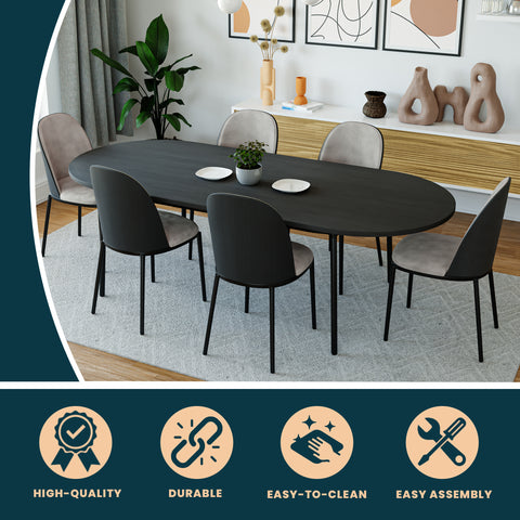 Tule Mid-Century Modern 83" Oval Dining Table with MDF Top and Black Steel Legs