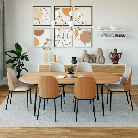 Tule Modern 83" Oval Dining Table with MDF Tabletop and Black Steel Legs