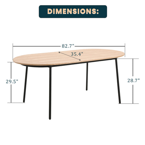 Tule Modern 83" Oval Dining Table with MDF Tabletop and Black Steel Legs