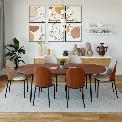 Tule Modern 83" Oval Dining Table with MDF Tabletop and Black Steel Legs