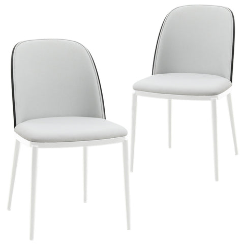 Tule Mid-Century Modern Dining Side Chair with Upholstered Seat and White Powder-Coated Steel Frame, Set of 2