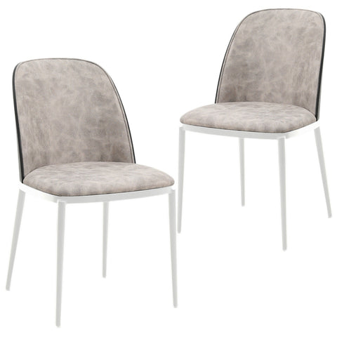 Tule Mid-Century Modern Dining Side Chair with Upholstered Seat and White Powder-Coated Steel Frame, Set of 2