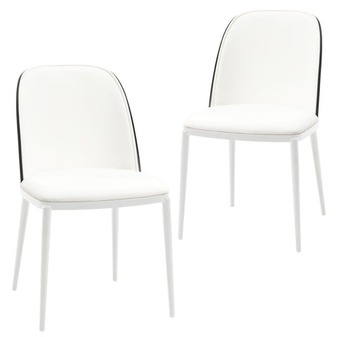 Tule Mid-Century Modern Dining Side Chair with Upholstered Seat and White Powder-Coated Steel Frame, Set of 2