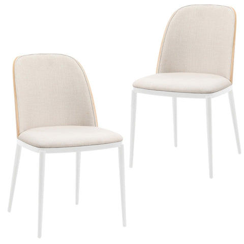 Tule Mid-Century Modern Dining Side Chair with Upholstered Seat and White Powder-Coated Steel Frame, Set of 2