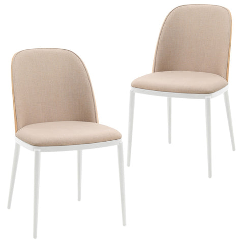 Tule Mid-Century Modern Dining Side Chair with Upholstered Seat and White Powder-Coated Steel Frame, Set of 2