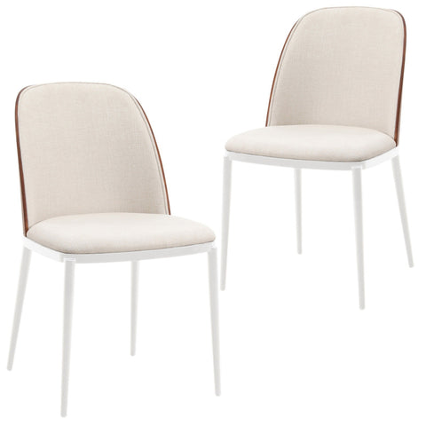 Tule Mid-Century Modern Dining Side Chair with Upholstered Seat and White Powder-Coated Steel Frame, Set of 2