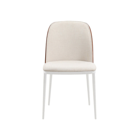 Tule Mid-Century Modern Dining Side Chair with Upholstered Seat and White Powder-Coated Steel Frame, Set of 2