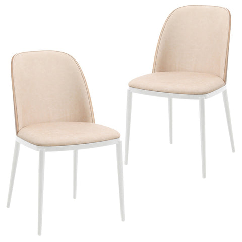 Tule Mid-Century Modern Dining Side Chair with Upholstered Seat and White Powder-Coated Steel Frame, Set of 2