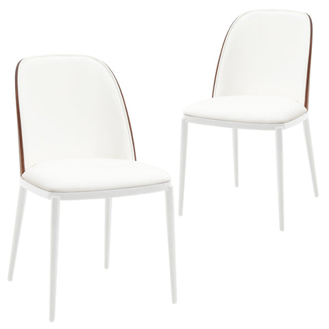 Tule Mid-Century Modern Dining Side Chair with Upholstered Seat and White Powder-Coated Steel Frame, Set of 2