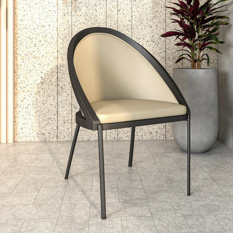 Urbane Dining Chair in Vinyl Fabric with Curved Back and Stainless Steel Legs Set of 4