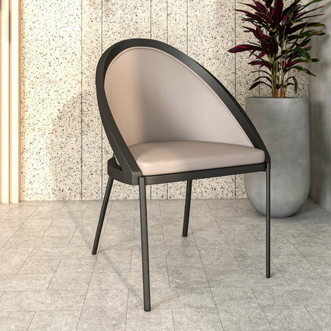 Urbane Dining Chair with Vinyl Fabric Seat and Wicker/Vinyl Backrest in Black Stainless Steel