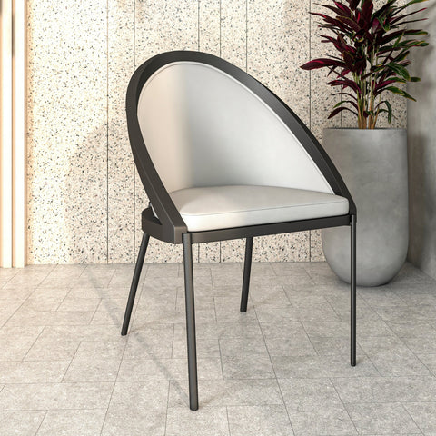 Urbane Dining Chair with Vinyl Fabric Seat and Wicker/Vinyl Backrest in Black Stainless Steel