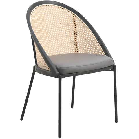 Urbane Dining Chair with Vinyl Fabric Seat and Wicker/Vinyl Backrest in Black Stainless Steel