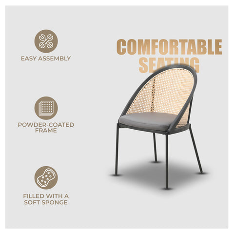 Urbane Dining Chair with Vinyl Fabric Seat and Wicker/Vinyl Backrest in Black Stainless Steel