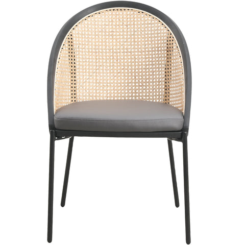 Urbane Dining Chair with Vinyl Fabric Seat and Wicker/Vinyl Backrest in Black Stainless Steel