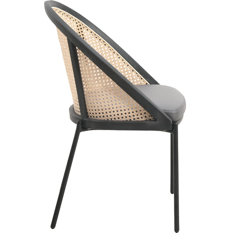 Urbane Dining Chair with Vinyl Fabric Seat and Wicker/Vinyl Backrest in Black Stainless Steel