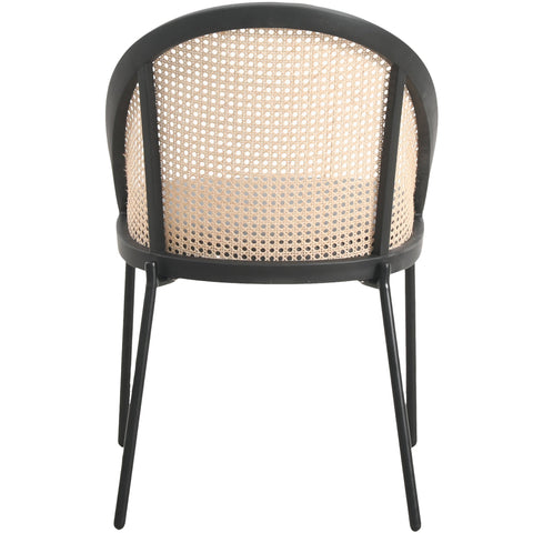 Urbane Dining Chair with Vinyl Fabric Seat and Wicker/Vinyl Backrest in Black Stainless Steel