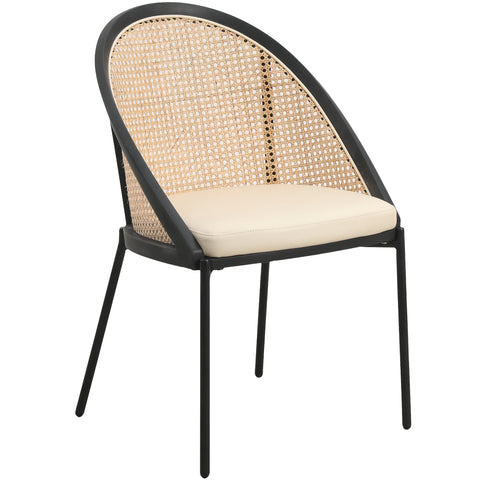 Urbane Dining Chair with Vinyl Fabric Seat and Wicker/Vinyl Backrest in Black Stainless Steel