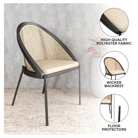 Urbane Dining Chair with Vinyl Fabric Seat and Wicker/Vinyl Backrest in Black Stainless Steel