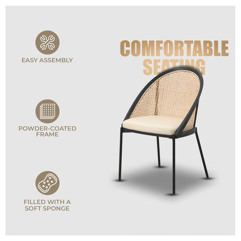 Urbane Dining Chair with Vinyl Fabric Seat and Wicker/Vinyl Backrest in Black Stainless Steel