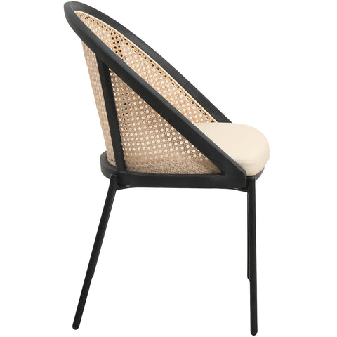 Urbane Dining Chair with Vinyl Fabric Seat and Wicker/Vinyl Backrest in Black Stainless Steel