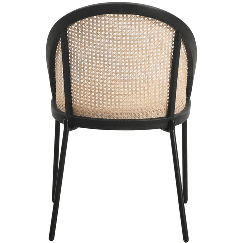 Urbane Dining Chair with Vinyl Fabric Seat and Wicker/Vinyl Backrest in Black Stainless Steel