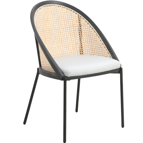 Urbane Dining Chair with Vinyl Fabric Seat and Wicker/Vinyl Backrest in Black Stainless Steel