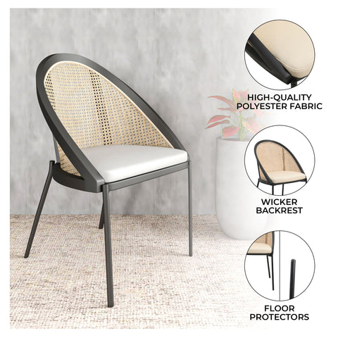 Urbane Dining Chair with Vinyl Fabric Seat and Wicker/Vinyl Backrest in Black Stainless Steel