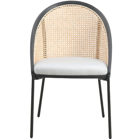 Urbane Dining Chair with Vinyl Fabric Seat and Wicker/Vinyl Backrest in Black Stainless Steel