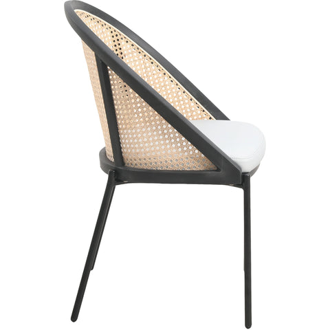 Urbane Dining Chair with Vinyl Fabric Seat and Wicker/Vinyl Backrest in Black Stainless Steel