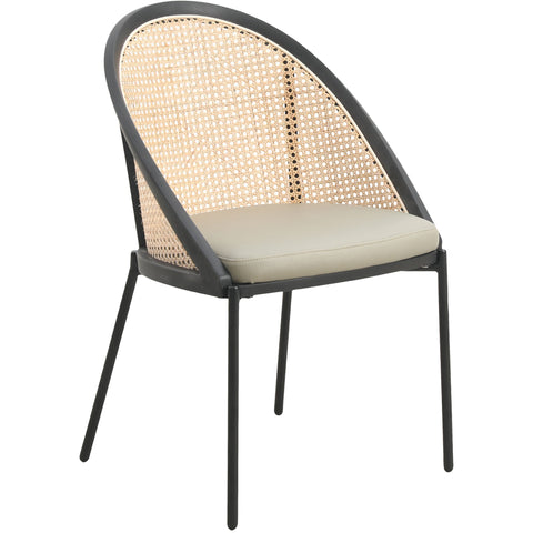 Urbane Dining Chair with Vinyl Fabric Seat and Wicker/Vinyl Backrest in Black Stainless Steel