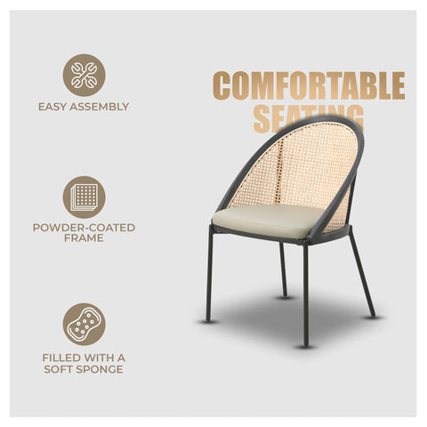 Urbane Dining Chair with Vinyl Fabric Seat and Wicker/Vinyl Backrest in Black Stainless Steel