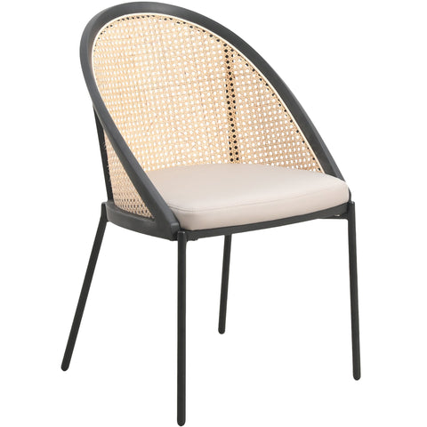 Urbane Dining Chair with Vinyl Fabric Seat and Wicker/Vinyl Backrest in Black Stainless Steel