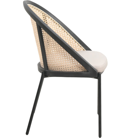 Urbane Dining Chair with Vinyl Fabric Seat and Wicker/Vinyl Backrest in Black Stainless Steel