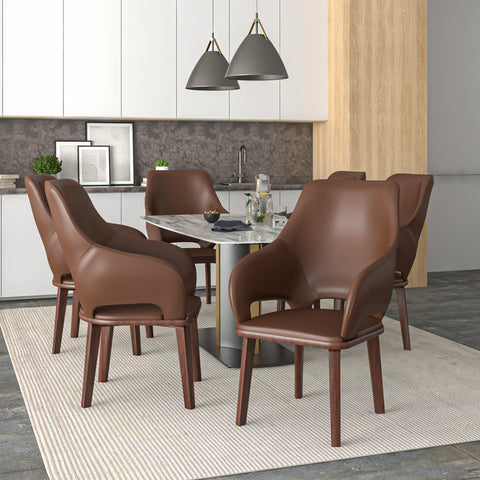 Vivara Dining Chair Upholstered in Leather with Rubberwood Base