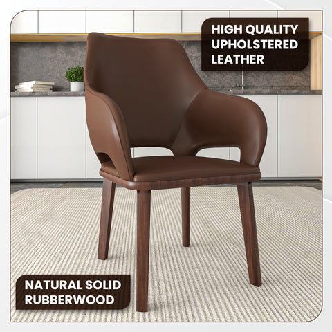 Vivara Dining Chair Upholstered in Leather with Rubberwood Base Set of 4