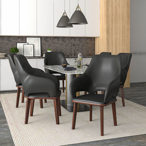 Vivara Dining Chair Upholstered in Leather with Rubberwood Base Set of 4